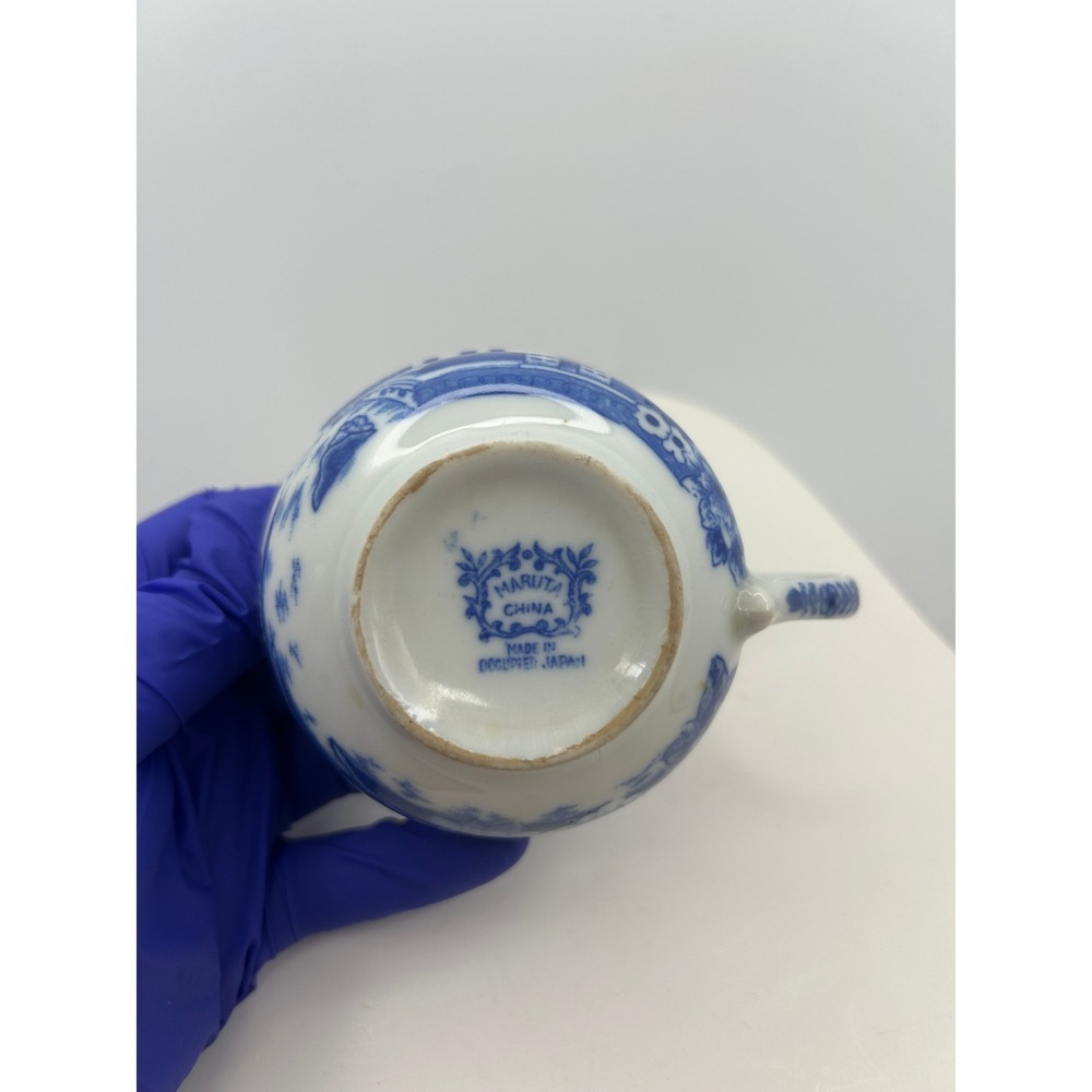 Maruta China Tea Cup and Saucer Set Blue White Willow Occupied Japan Vintage - Picture 12 of 16